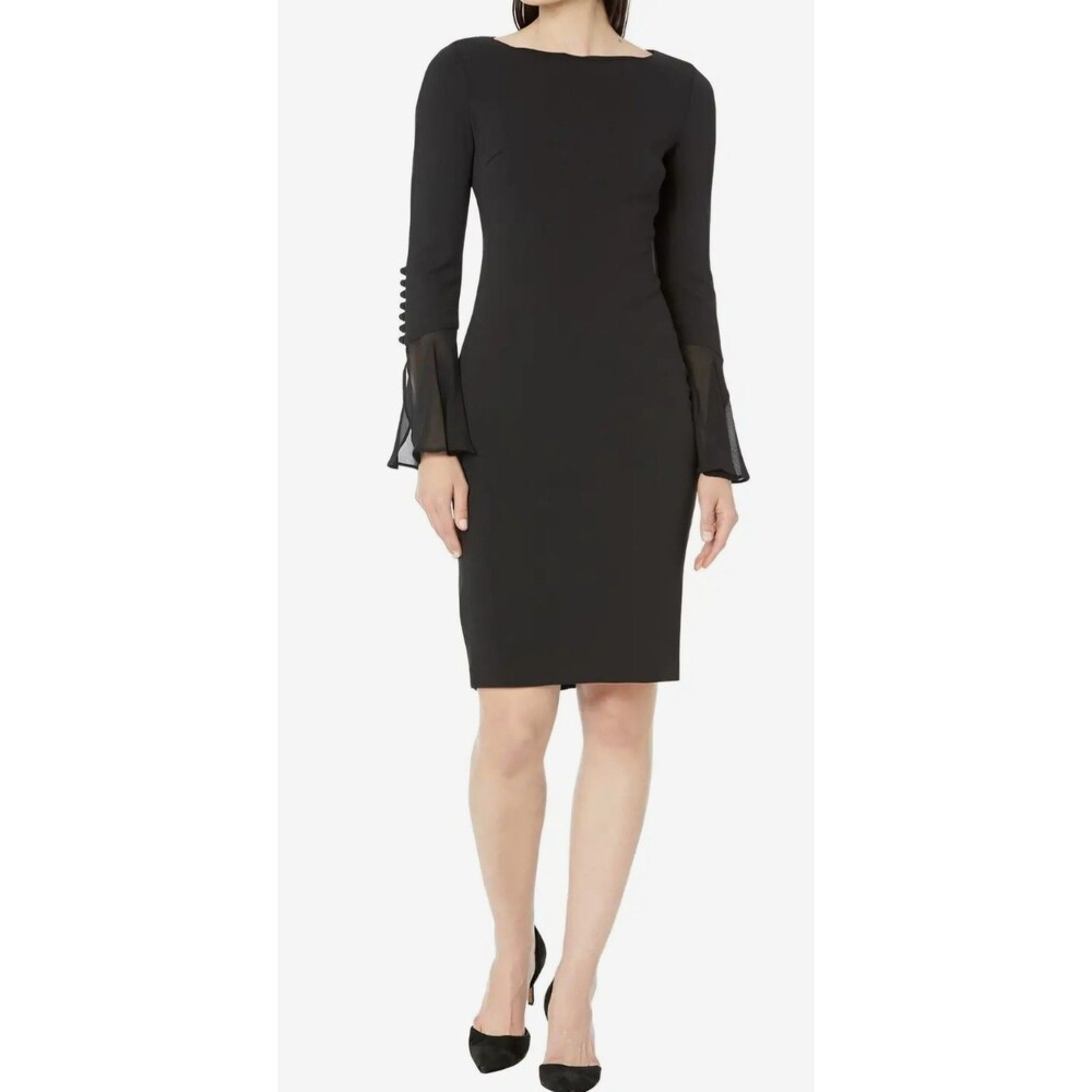 Calvin Klein Chiffon-Bell-Sleeve Sheath Dress Whimsigoth Fairy Witchy 2P NWT